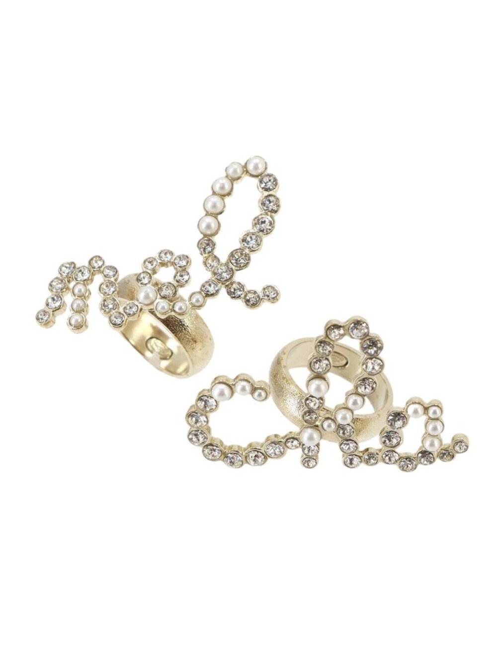 Chanel Logo Ring Set Rhinestone Gold
